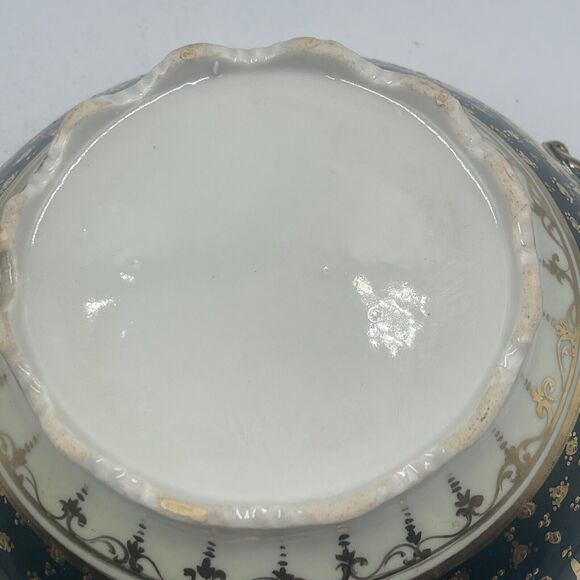 VTG Japanese‎ Porcelain Moriage Hand Painted 2 Handles Covered Serving Bowl Gold - Picture 12 of 15